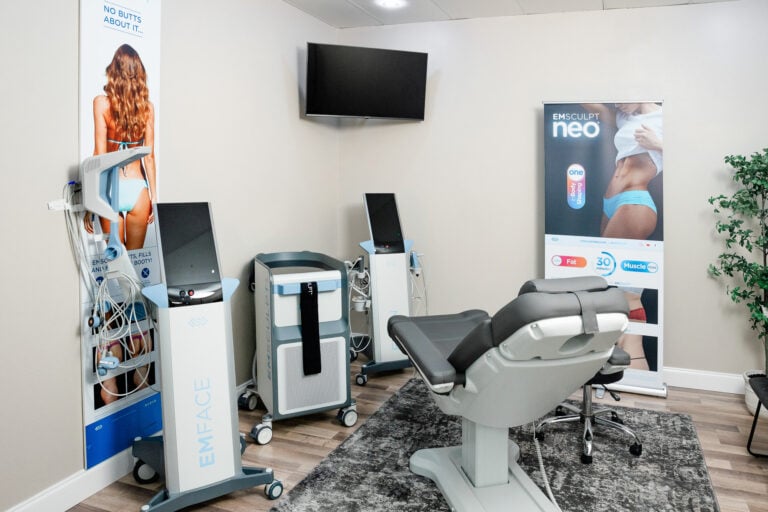 Aesthetics treatment suite with EMSCULPT NEO and EMFACE devices at Osteopathic Health of Orlando
